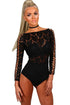 Sexy Black Lace Lattice Sleeve Bodysuit